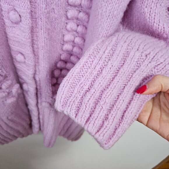 SOLD Hayley Menzies Gloria Alpaca Bubble-Knit Long Cardigan Sz M Lilac - Picture 6 of 11